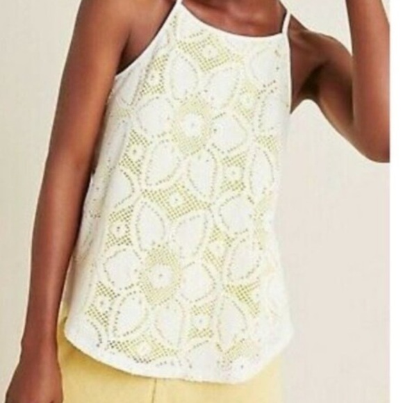 Anthropologie Cosette Camisole Sunflower Crocheted Tank Top Yellow White NWOT - Picture 1 of 12